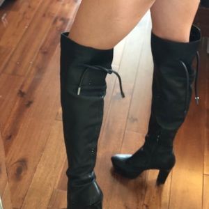 Calvin Klein over the knee leather platform boots